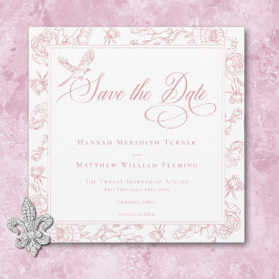 Elegante Roze Chinoiserie Bird & Crest Wedding Save The Date