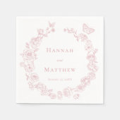 Elegante Roze Chinoiserie Bird Crest Wedding Servet (Voorkant)