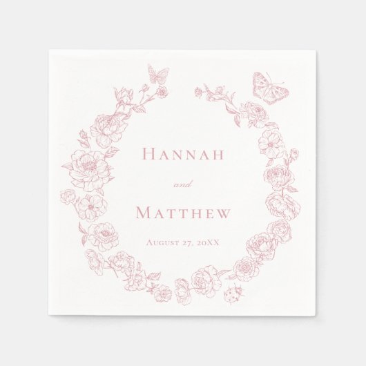 Elegante Roze Chinoiserie Bird Crest Wedding Servet (Voorkant)