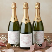Elegante Roze Chinoiserie Bird Crest Wedding Sparkling Wijnetiket