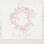 Elegante Roze Chinoiserie Bird Crest Wedding Sparkling Wijnetiket (Enkel label)