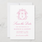 Elegante Roze Chinoiserie Bloem QR Code Bruiloft Save The Date (Voorkant)