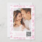 Elegante Roze Chinoiserie Bloem QR Code Bruiloft Save The Date (Achterkant)