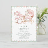 Elegante Roze Chinoiserie Meisje Baby shower Kaart (Staand voorkant)