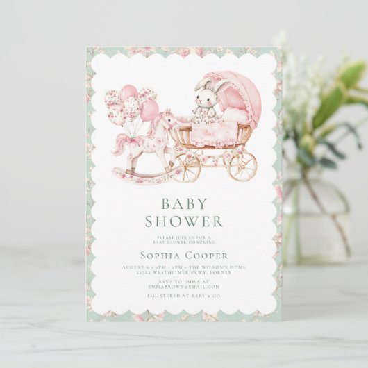 Elegante Roze Chinoiserie Meisje Baby shower Kaart (Staand voorkant)