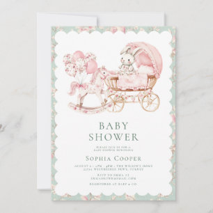 Elegante Roze Chinoiserie Meisje Baby shower Kaart