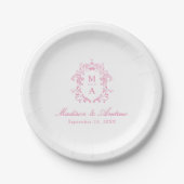 Elegante Roze Chinoiserie Monogram Crest Wedding Papieren Bordje (Voorkant)