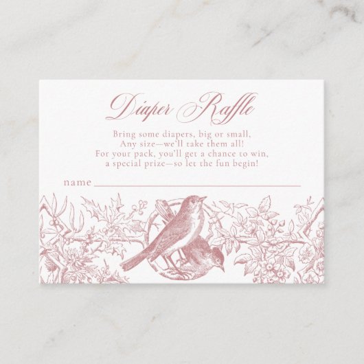 Elegante Roze Chinoiserie Natuur Vogels Baby Luier Informatiekaartje (Voorkant)
