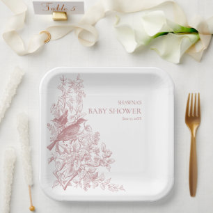 Elegante Roze Chinoiserie Natuur Vogels Baby showe Papieren Bordje