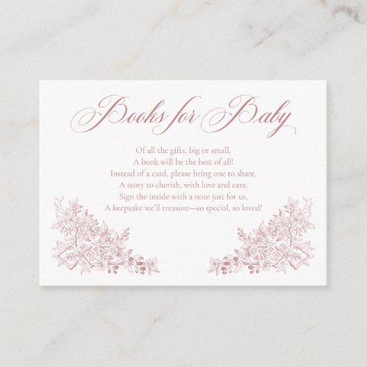 Elegante Roze Chinoiserie Natuur Vogels Boeken Bab Informatiekaartje (Voorkant)