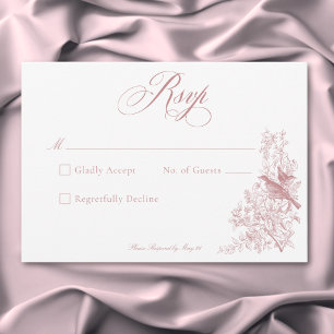 Elegante Roze Chinoiserie Natuur & Vogels Bruiloft RSVP Kaartje