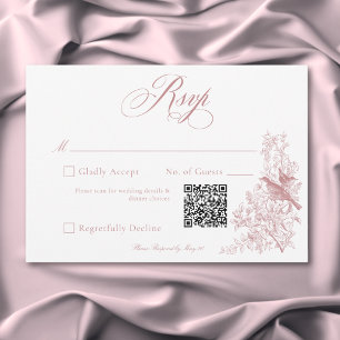 Elegante Roze Chinoiserie Natuur & Vogels Trouw QR RSVP Kaartje