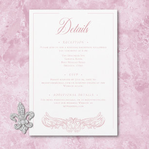 Elegante Roze Chinoiserie Vogel Kuif Trouwjurk Informatiekaartje
