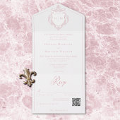 Elegante Roze Chinoiserie Vogel Top Huwelijks QR All In One Uitnodiging