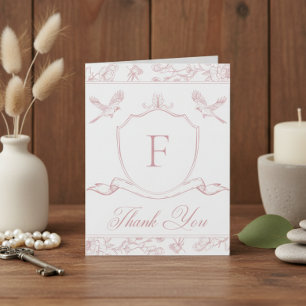 Elegante Roze Chinoiserie Vogel & Wapen Wedding Bedankkaart