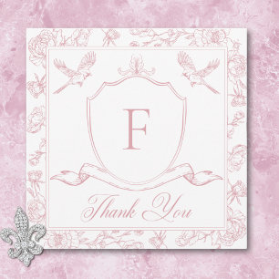 Elegante Roze Chinoiserie Vogel & Wapen Wedding Bedankkaart