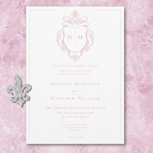 Elegante Roze Chinoiserie Vogel & Wapen Wedding Kaart