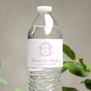 Elegante Roze Chinoiserie Wapen Huwelijk Waterfles Etiket