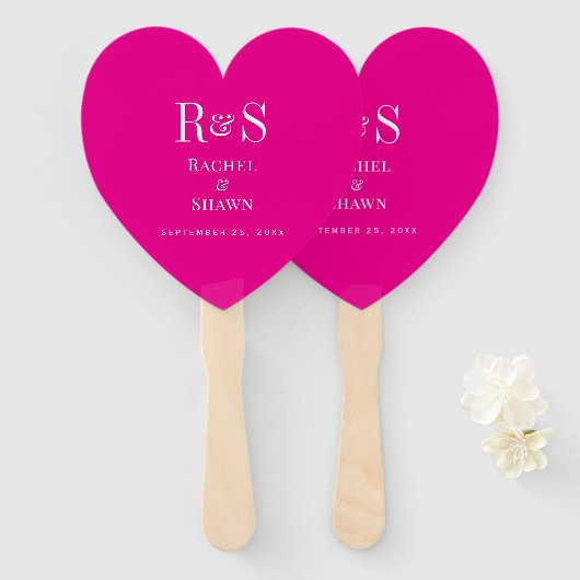 Elegante roze chique moderne monogram bruiloft handwaaier (Voorkant en achterkant)