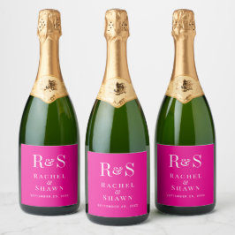 Elegante roze chique moderne monogram bruiloft sparkling wijnetiket