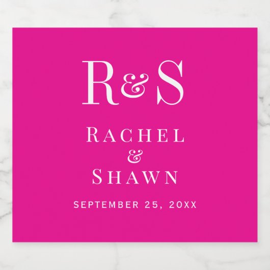 Elegante roze chique moderne monogram bruiloft sparkling wijnetiket (Enkel label)