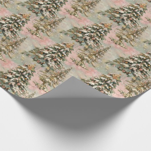 elegante roze Christmas Wrapping Paper Roll Cadeaupapier (Hoek)
