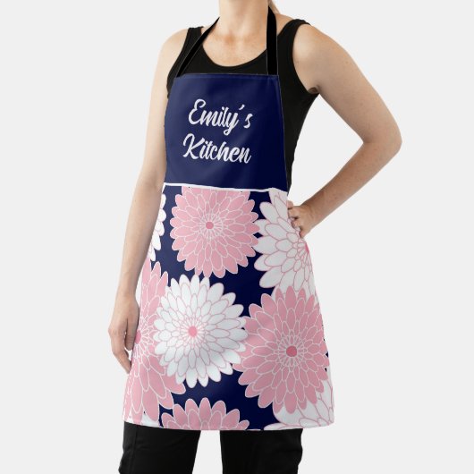 Elegante Roze Chrysanthemum Bloemendecor Navy Schort (Insitu)