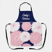 Elegante Roze Chrysanthemum Bloemendecor Navy Schort (Voorkant)