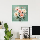 Elegante Roze Chrysanthemum Kunst Poster (Thuiskantoor)