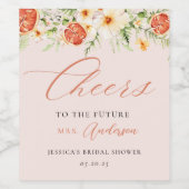 Elegante Roze Citrus Bloemige Bruiloftsdouche Wijn Etiket (Enkel label)