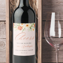 Elegante Roze Citrus Bloemrijke Bruidsdouche Wijn Etiket