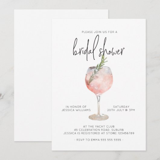 Elegante Roze Cocktail Bruisende Brunch Bruidsuitn Kaart (Voorkant / Achterkant)