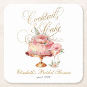 Elegante Roze Cocktails en Cake Bruidsfeest Kartonnen Onderzetters (Voorkant)
