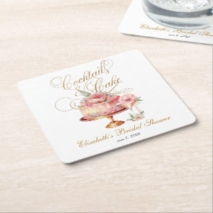 Elegante Roze Cocktails en Taart Bruidsdouche Kartonnen Onderzetters
