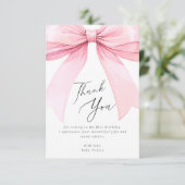 Elegante Roze Coquette Boog Eerste Verjaardag Bedankkaart (Staand voorkant)