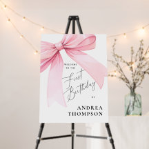 Elegante Roze Coquette Boog Eerste Verjaardag Meis