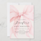 Elegante Roze Coquette Boog Meisje Verjaardagsfees Kaart (Voorkant)