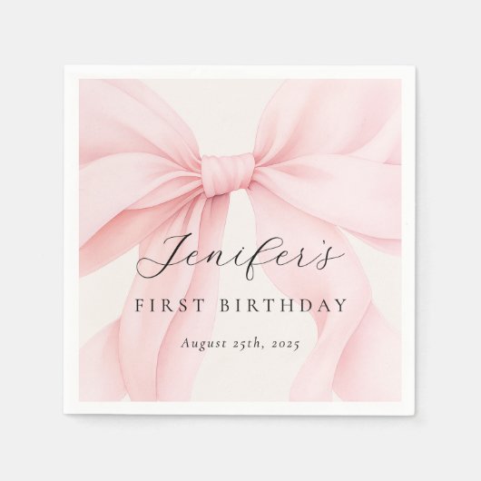 Elegante Roze Coquette Boog Meisje Verjaardagsfees Servet (Voorkant)