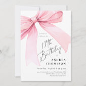 Elegante Roze Coquette Bow 17e BIrthday Meisje Inv Kaart (Voorkant)