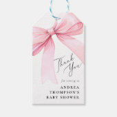 Elegante Roze Coquette Bow Baby shower Bedankt Cadeaulabel (Voorkant)