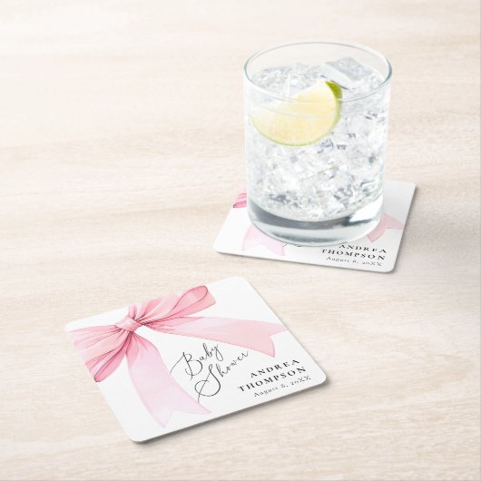 Elegante Roze Coquette Bow Baby shower Meisje Kartonnen Onderzetters (Insitu)