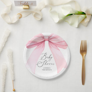 Elegante Roze Coquette Bow Baby shower Meisje Papieren Bordje