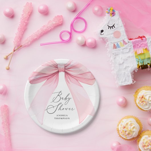 Elegante Roze Coquette Bow Baby shower Meisje Papieren Bordje (Feest)