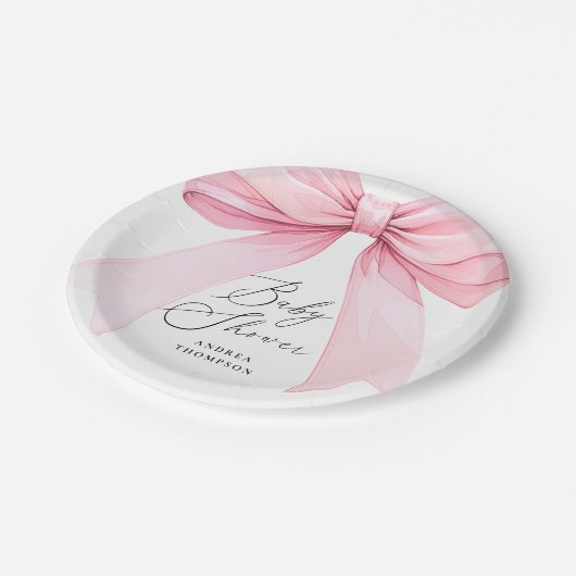 Elegante Roze Coquette Bow Baby shower Meisje Papieren Bordje (Gekanteld)