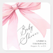Elegante Roze Coquette Bow Baby shower Meisje Vierkante Sticker (Voorkant)