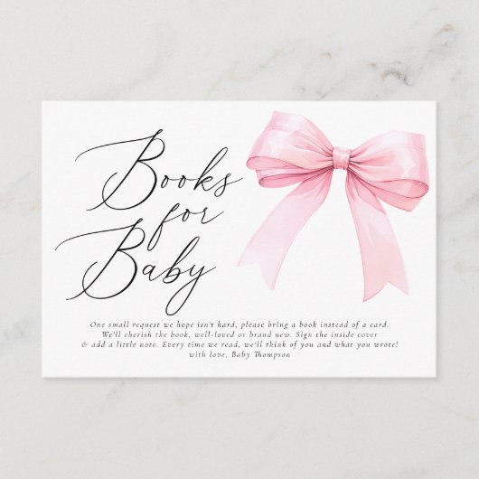 Elegante Roze Coquette Bow Boeken voor Baby Girl Informatiekaartje (Voorkant)