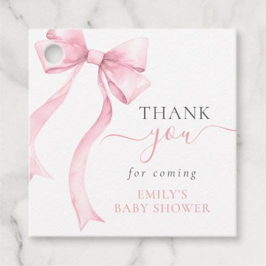 Elegante Roze Coquette Bow Girl Baby shower Bedankjes Labels (Voorkant)