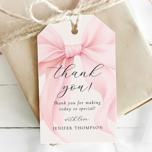 Elegante Roze Coquette Bow Girl Baby shower Cadeaulabel
