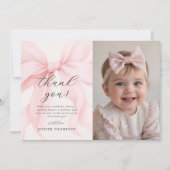 Elegante Roze Coquette Bow Girl Baby shower Foto Bedankkaart (Voorkant)