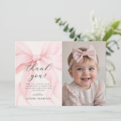Elegante Roze Coquette Bow Girl Baby shower Foto Bedankkaart (Staand voorkant)